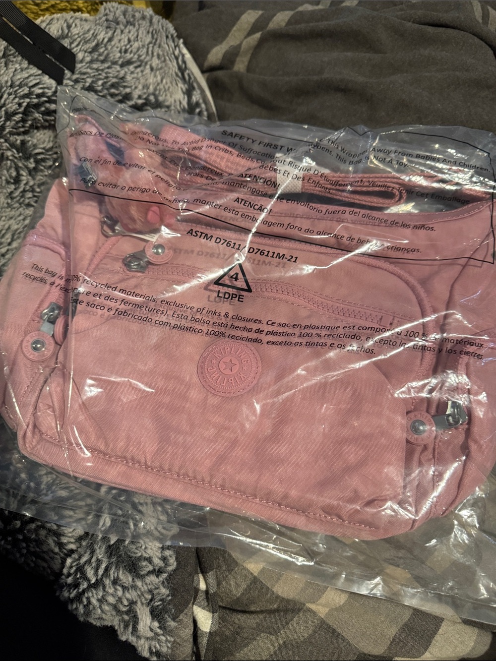 Kipling Pink Compact Crossbody with Logo Badge